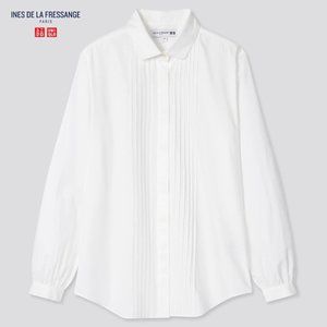 Cotton Twill Pintuck Long-Sleeve Shirt (Ines de la Fressange) NWT
